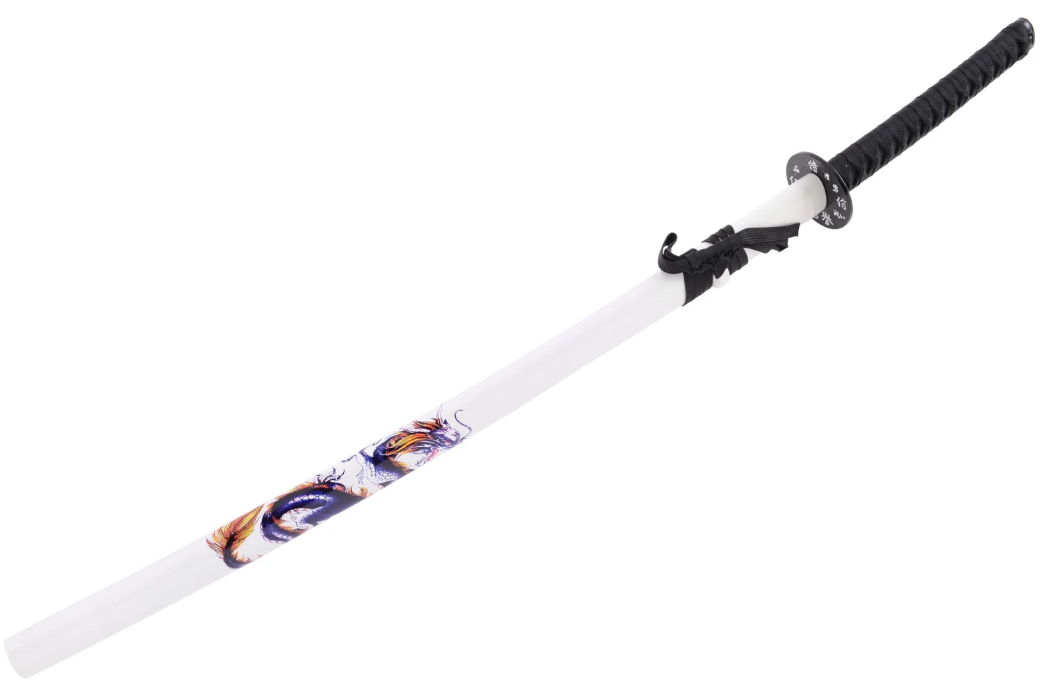 Katana Iaïto Dragon, Blanc & Tressage noir Katana Iaïto Dragon, Blanc & Tressage Noir -Martiaux Fitness Magasin katana iaito dragon blanc tressage noir 4