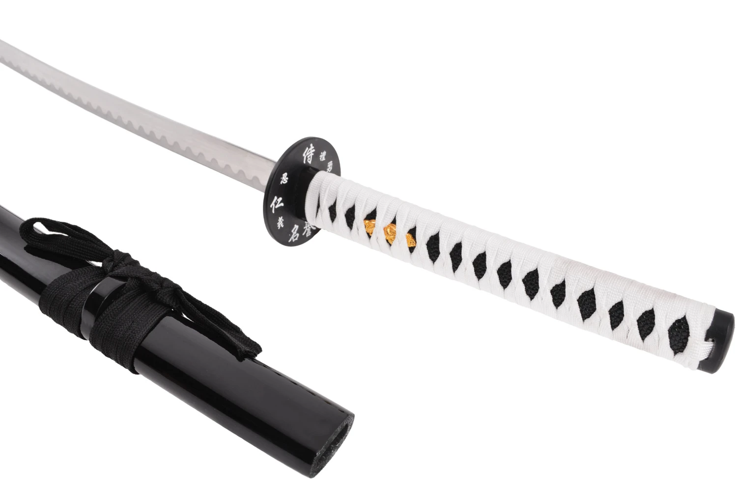 Katana Iaïto Dragon, Noir & Tressage blanc Katana Iaïto Dragon, Noir & Tressage Blanc -Martiaux Fitness Magasin katana iaito dragon noir tressage blanc 2