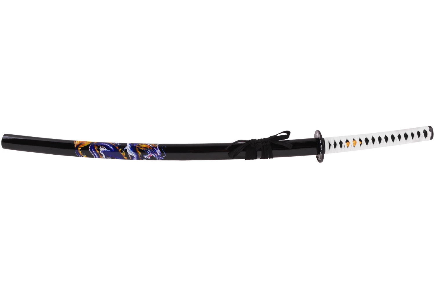 Katana Iaïto Dragon, Noir & Tressage blanc Katana Iaïto Dragon, Noir & Tressage Blanc -Martiaux Fitness Magasin katana iaito dragon noir tressage blanc 4