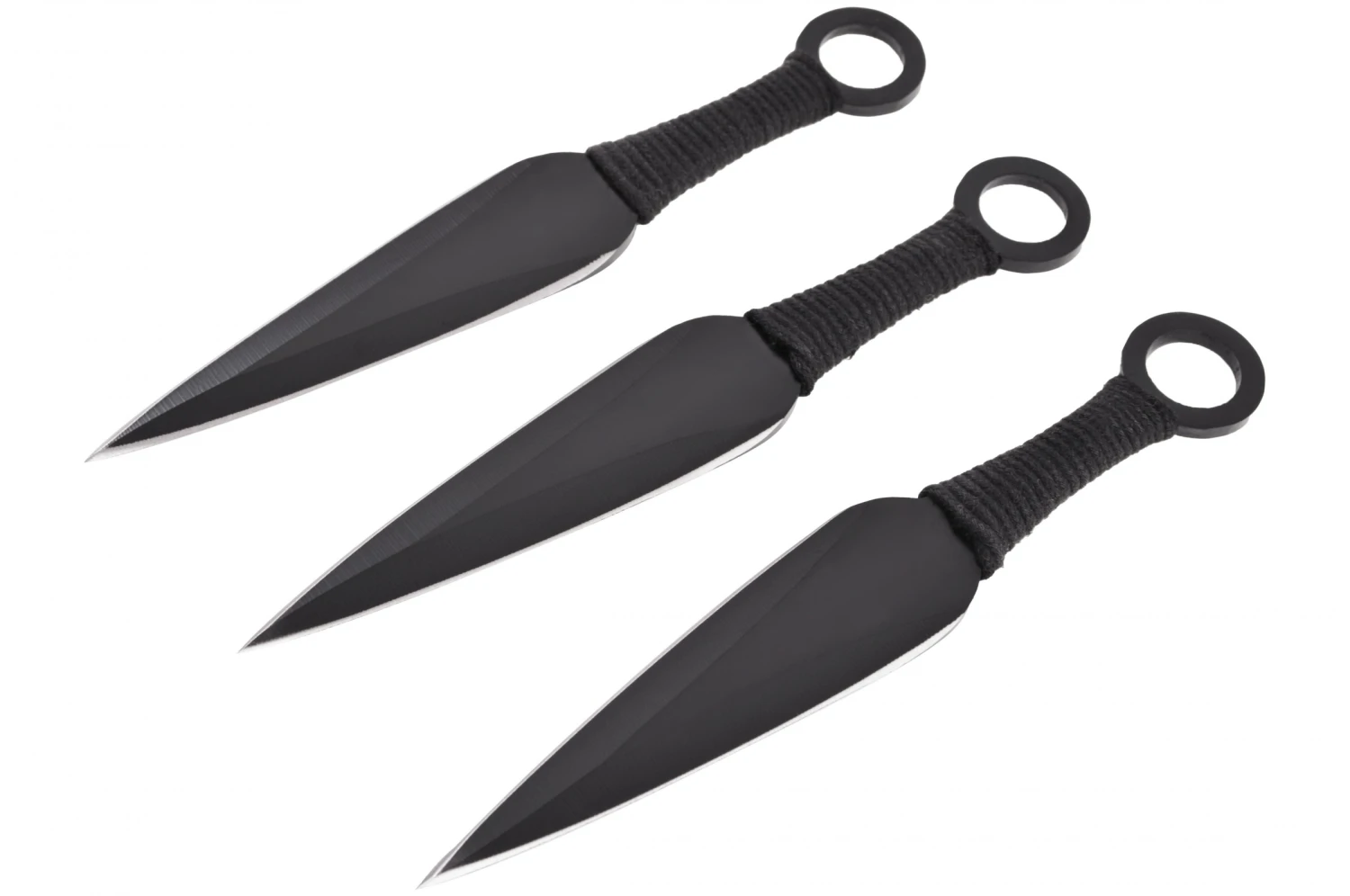 Kunai Fei Biao Acier, poignée tressée - Lot de 3 (16 cm) Kunai Fei Biao Acier, Poignée Tressée - Lot De 3 (16 Cm) -Martiaux Fitness Magasin kunai acier inox noir tressage noir lot de 3 16 cm 1