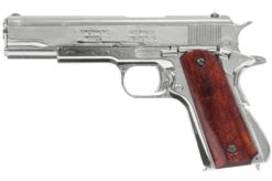 Pistolet Acier, Crosse Bois - Réplique M1911 -Martiaux Fitness Magasin pistolet acier bois chrome replique m1911 3