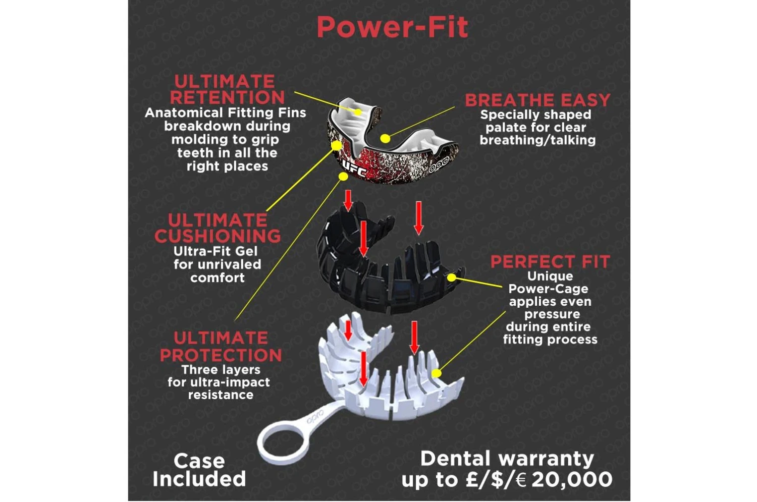 Protège-dents simple, Thermoformable - OPRO x UFC Power-fit, OPRO Protège-dents Simple, Thermoformable - OPRO X UFC Power-fit, OPRO -Martiaux Fitness Magasin protege dents simple thermoformable power fit opro 1